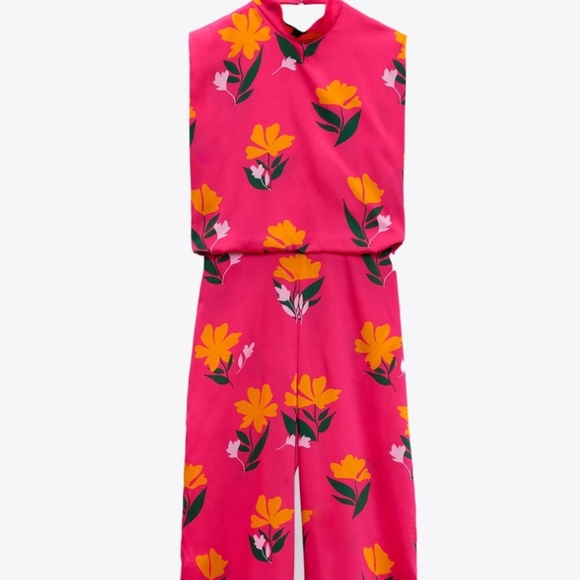 NWT Zara Long Print Jumpsuit pink size Small - Picture 4 of 12